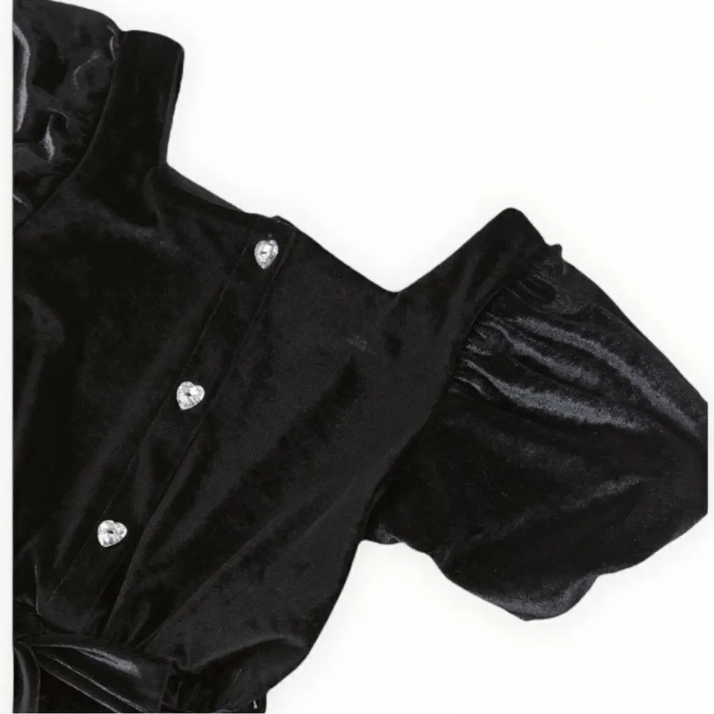 ZARA Girls Black Velvet Wide Leg Jumpsuit NWT Size 9 - Picture 4 of 6